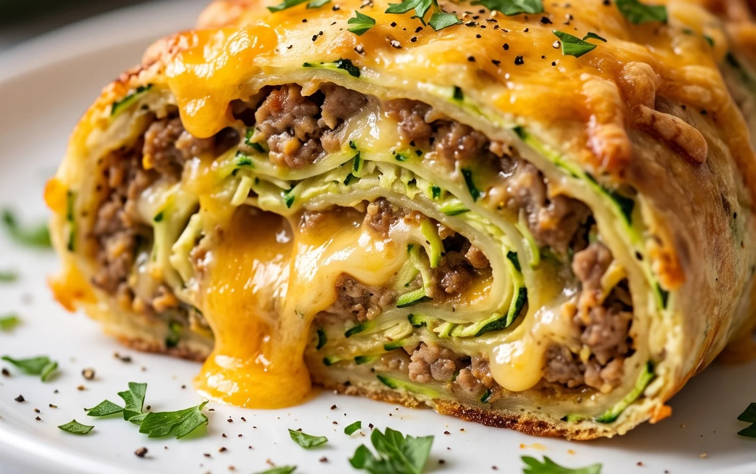 Leckeres aus dem Ofen: Zucchini-Hackfleisch-Rolle mit Cheddar