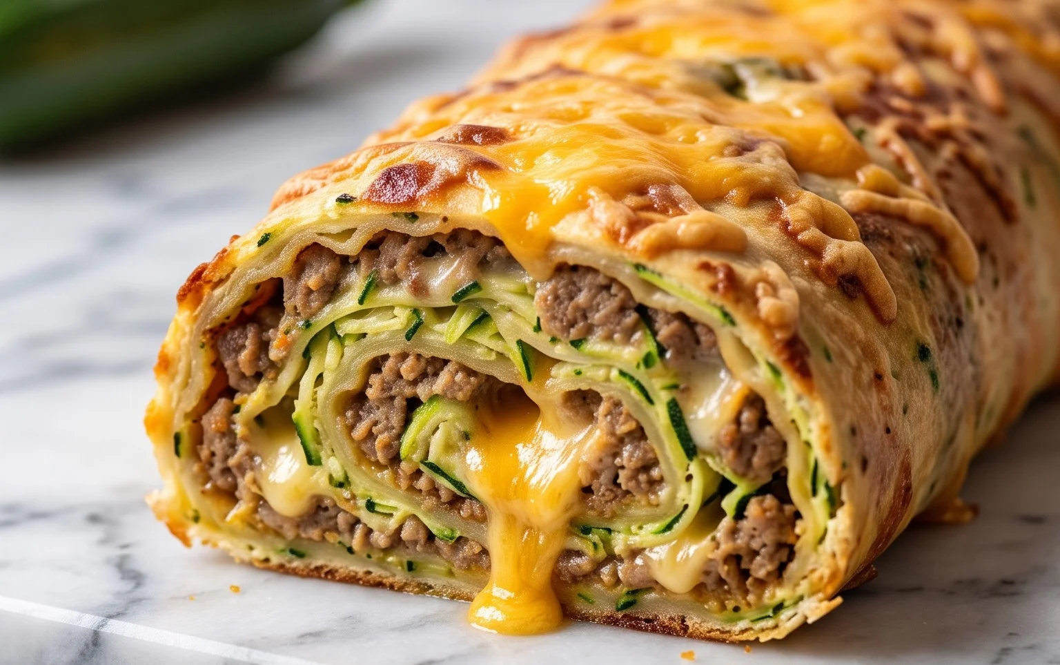 Zucchini-Hackfleisch-Rolle mit Cheddar: Ofen-Genuss