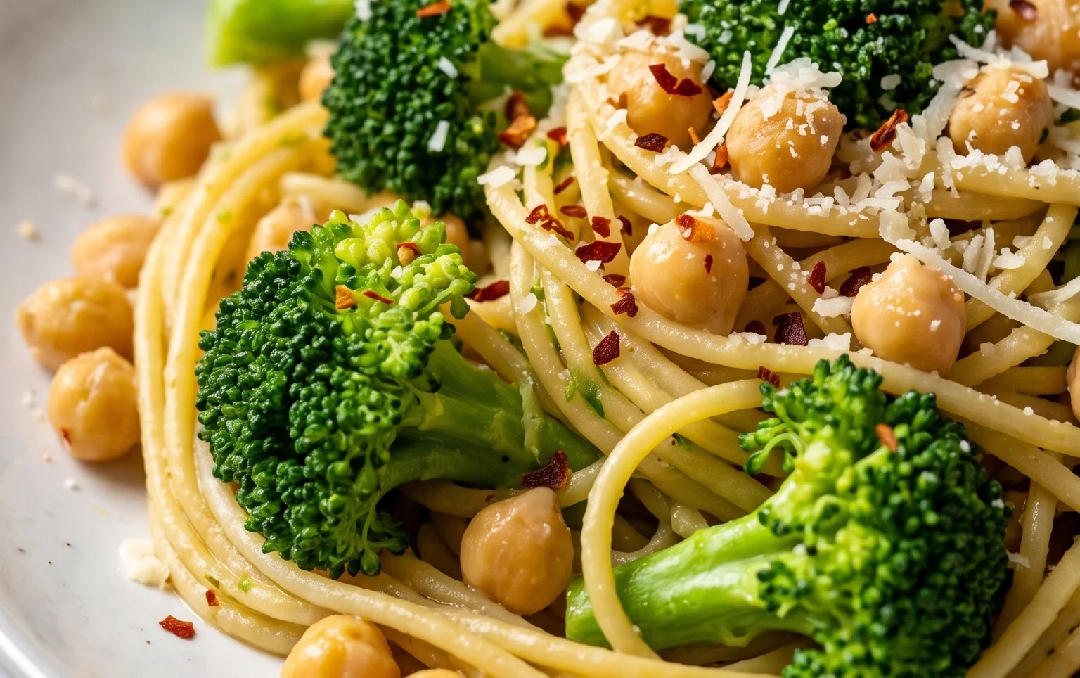 Broccoli Chickpea Pasta with Garlic Olive Oil