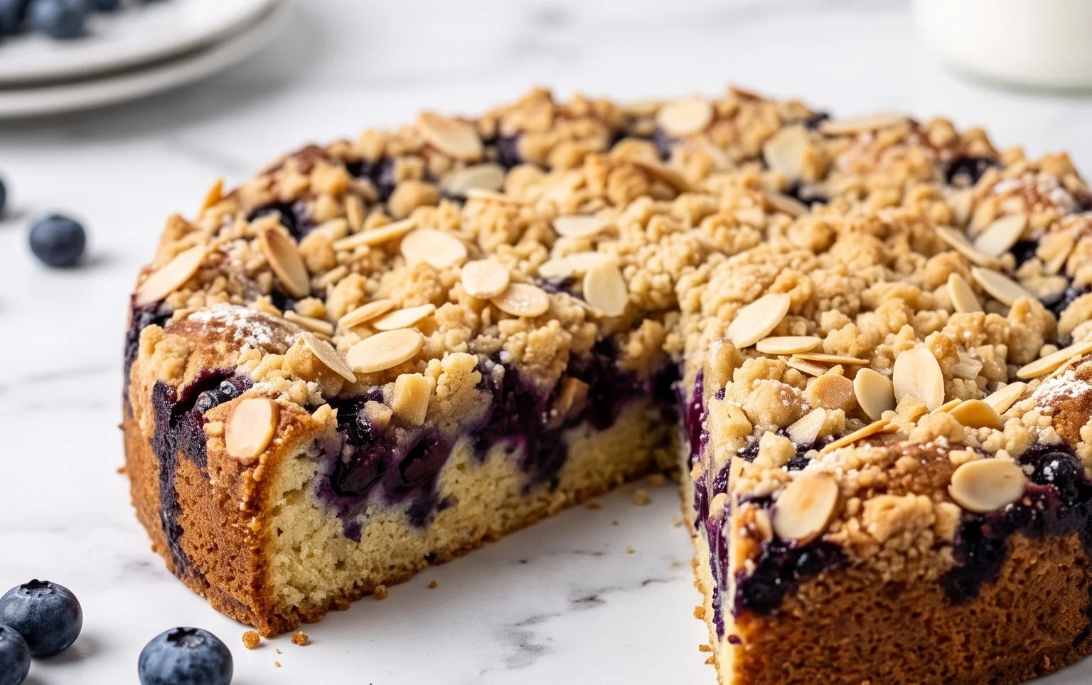 Blaubeer-Butterkuchen mit Mandeln: Glück backen